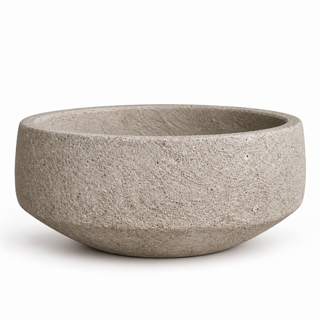 Κασπώ KANA Low Bowl Grey, χαμηλή στρογγυλή γλάστρα από τσιμέντο, πέτρα και ίνες